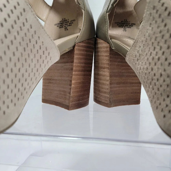 MARC FISHER Women's 8 Tan Stacked Chunky Heel Open‎ Toe Ankle Strap Booties Boho - Picture 6 of 12